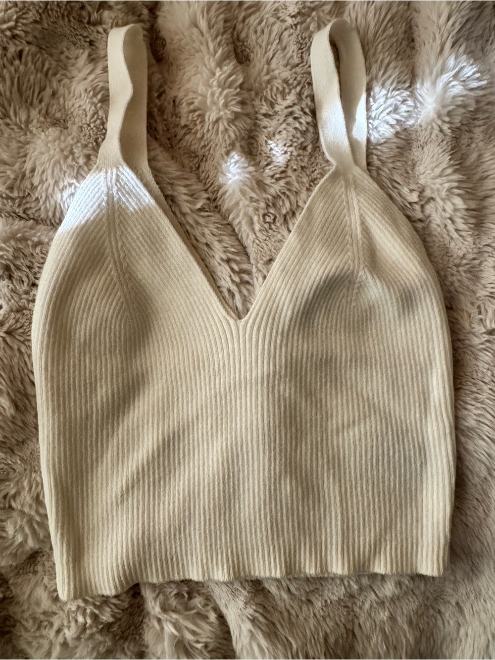American Eagle Outfitters Cream Ribbed V-Neck Crop Camisole